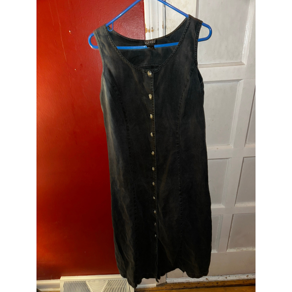 Vintage 90s Rafaella Black Linen Denim Button Front Maxi Dress Plus Size 14 - Picture 3 of 9